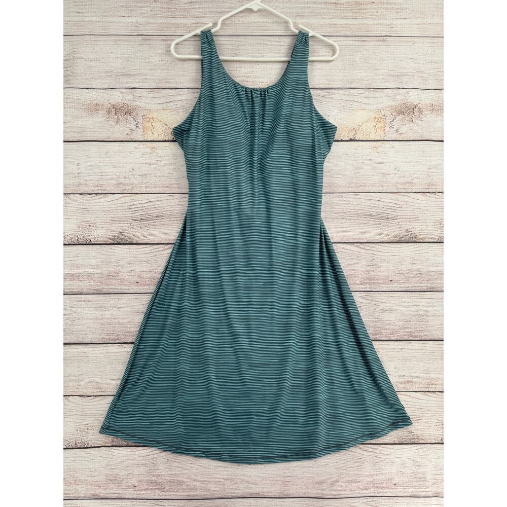 prAna Skypath Striped Performance Tank Dress Womens XL Blue Gray Sports Bra Pad